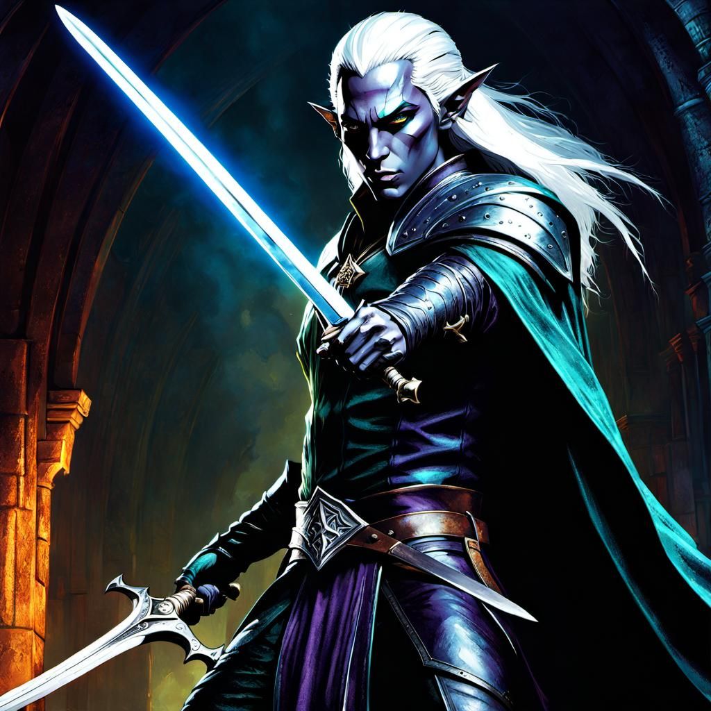 Hyperrealistic Dark Elf Warrior Casting Spell