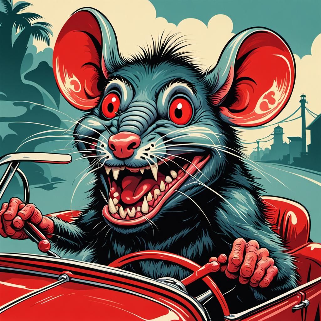 Retro Rat Monster Hot Rod Graphic in Ed Roth Style