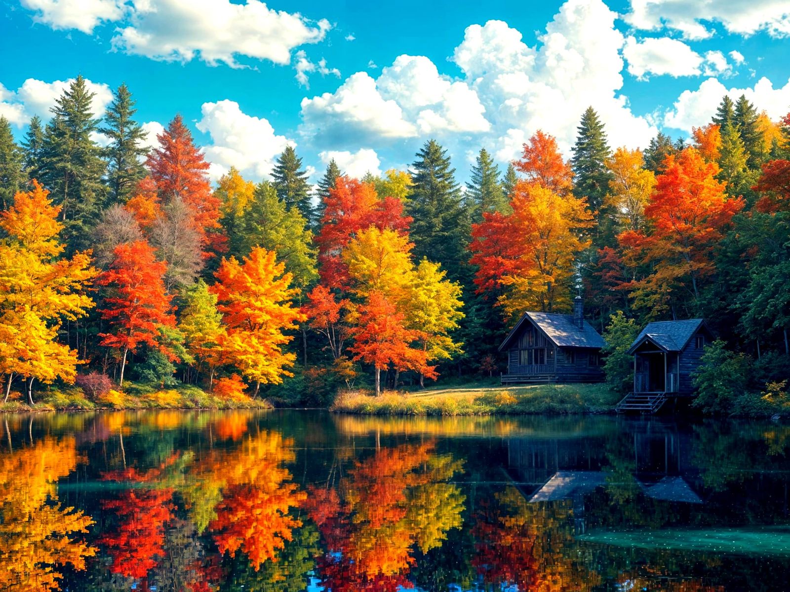 Vibrant Forest Oasis on a Sunny Lake