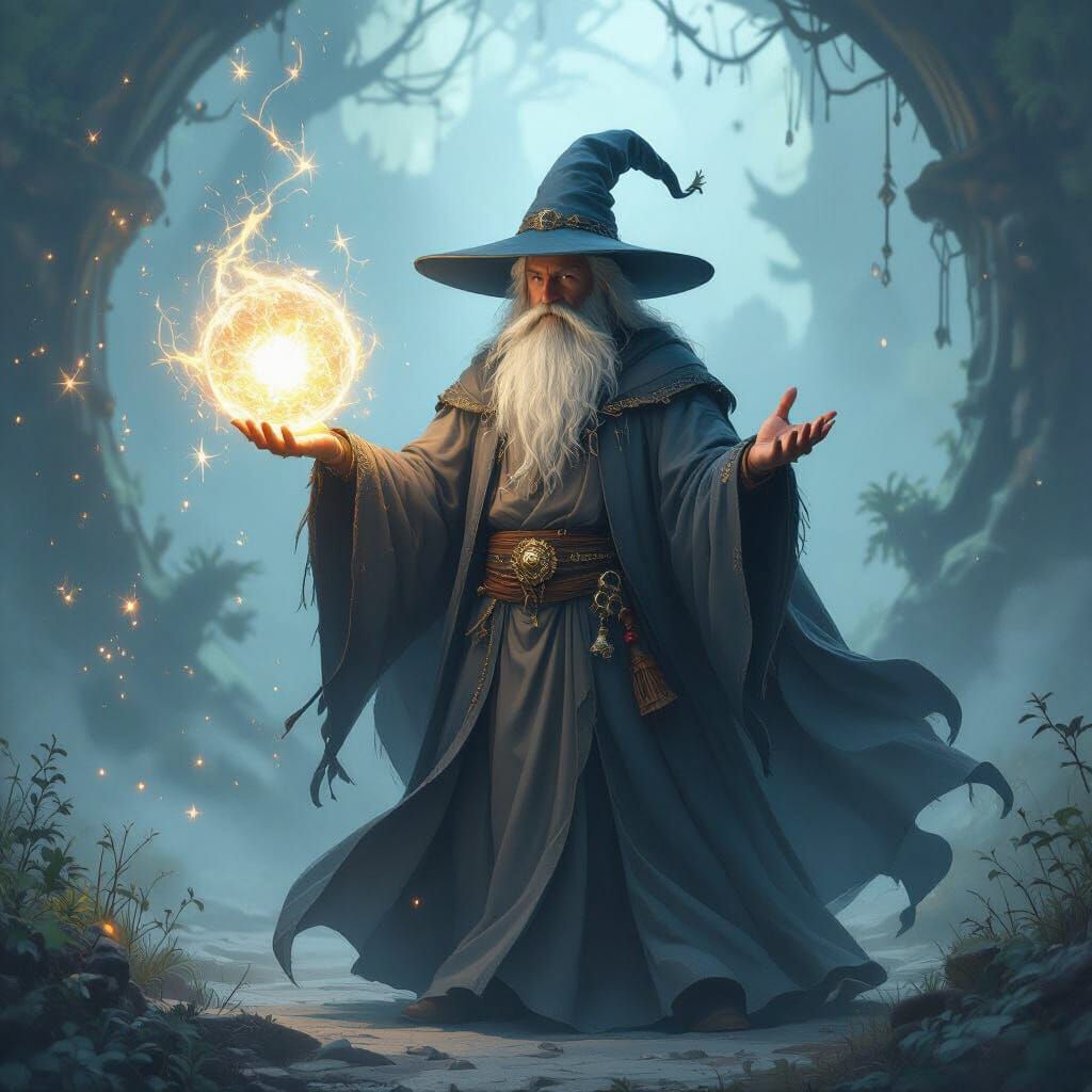 Wise Wizard with Glowing Energy Orb