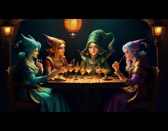 Gnomes Casting Magic in a Tavern: Digital Art