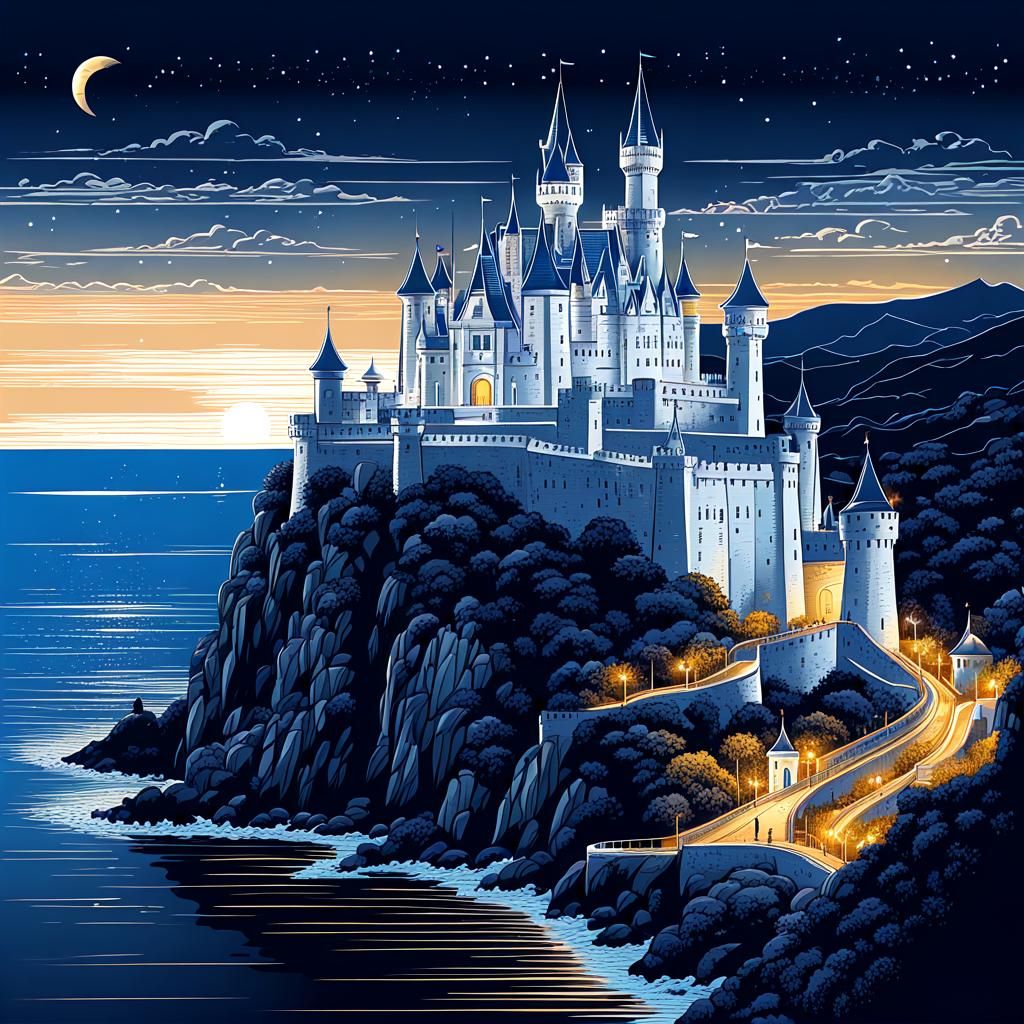 Fairytale Castle Lithograph Print with Binary Code
