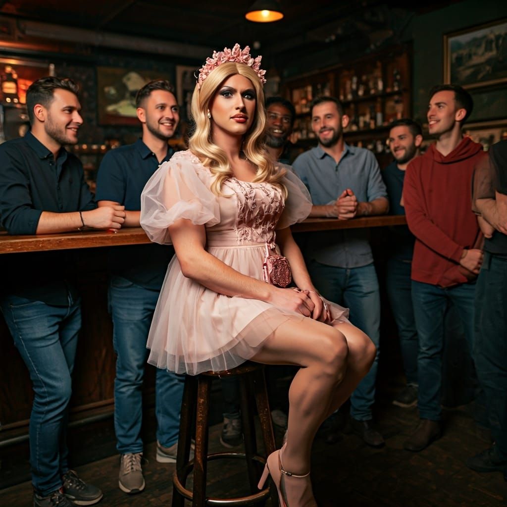 Crossdressing Young Man in Pub, Professional Photography