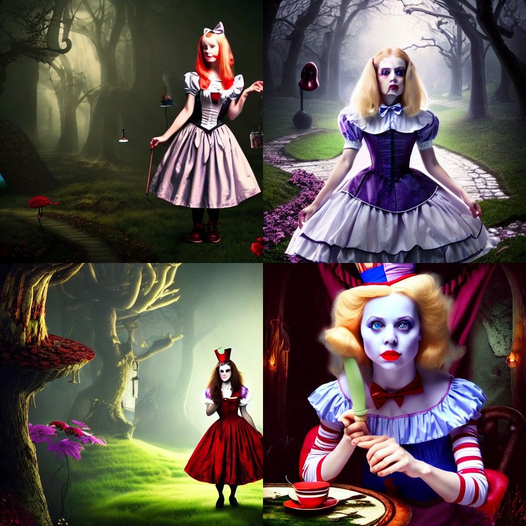 Dark Alice in Wonderland in Photorealistic Style
