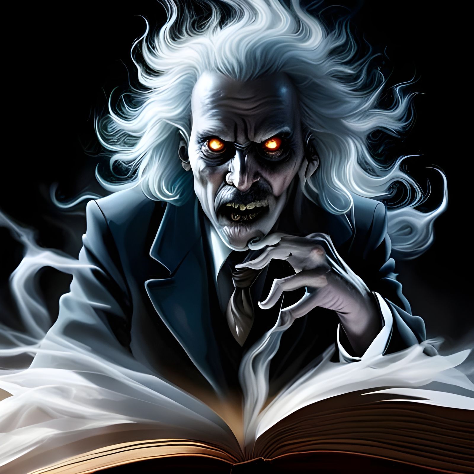 Ghostly Apparition Emerges from Book in Dark Fantasy Style