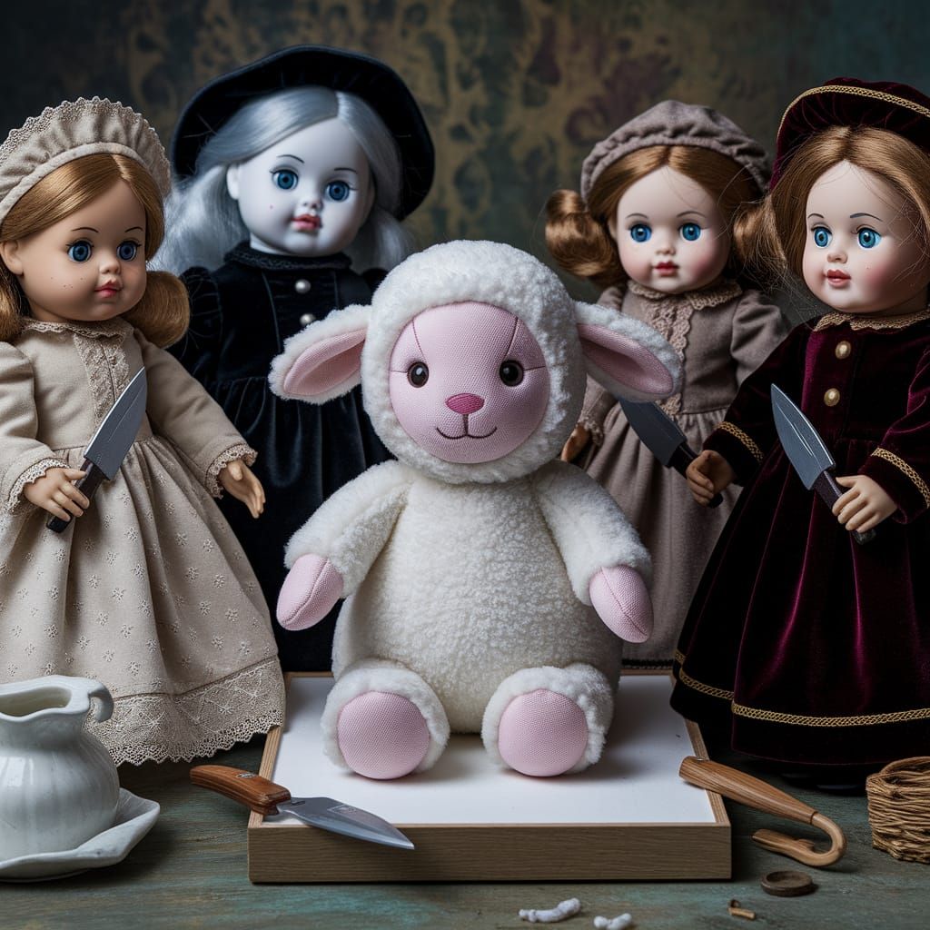 Dark Pastoral: Plush Lamb's Surreal Sacrifice