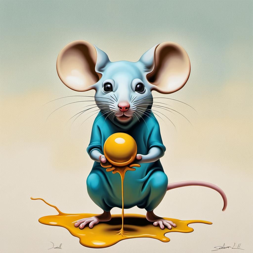 Surreal Mice Play in Melting Landscape as Digital Art