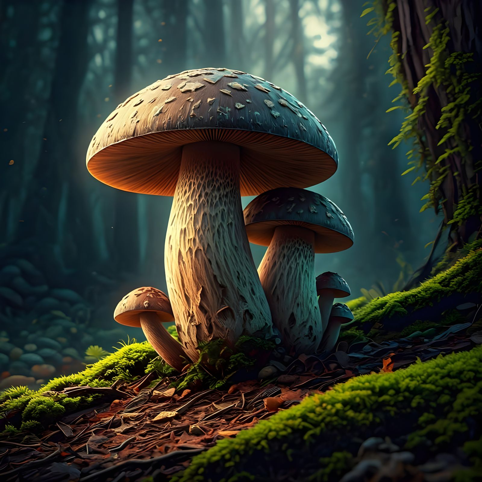 Mystical Forest Mushrooms in Triadic Hues