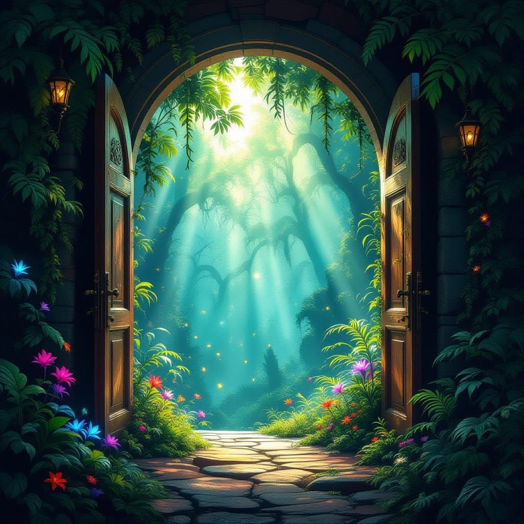 Magical Forest Entrance with Ethereal Glow