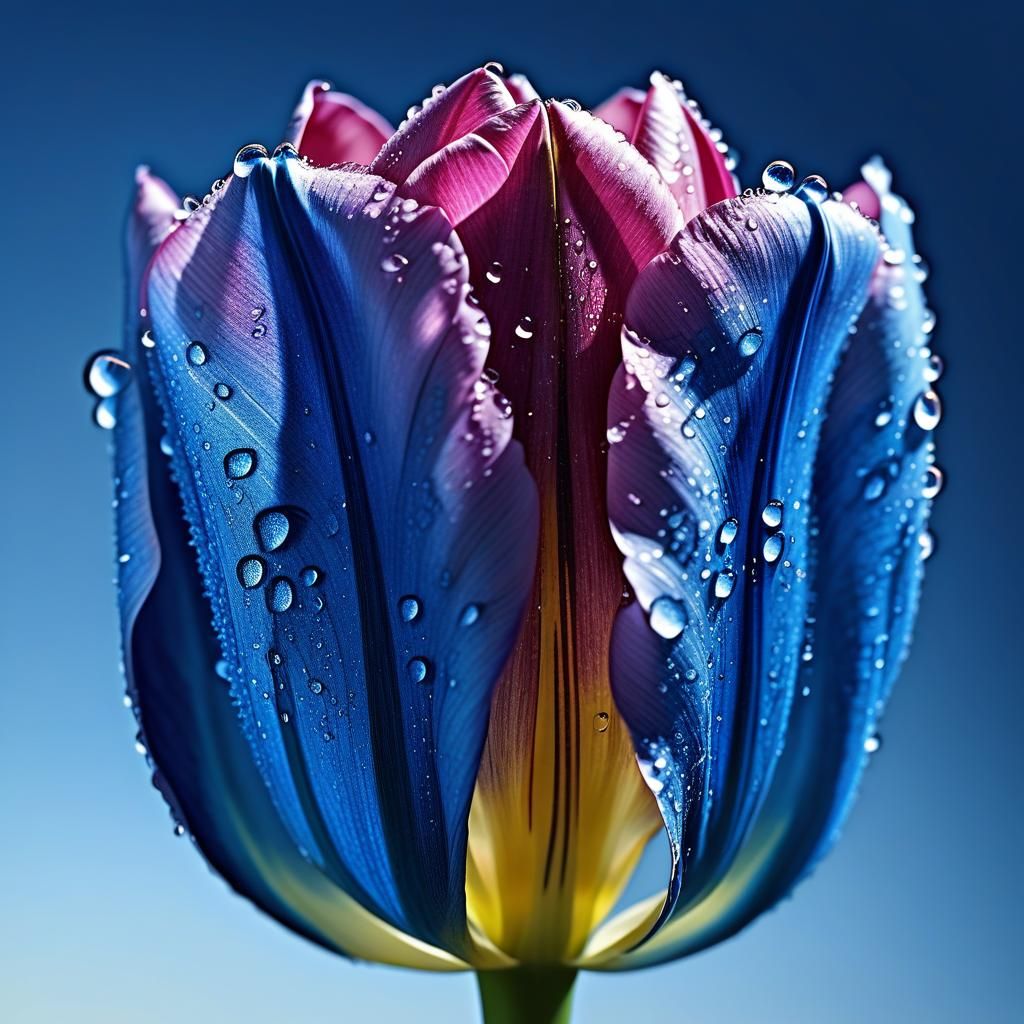 Macro Photo of a Blue Tulip with Dew