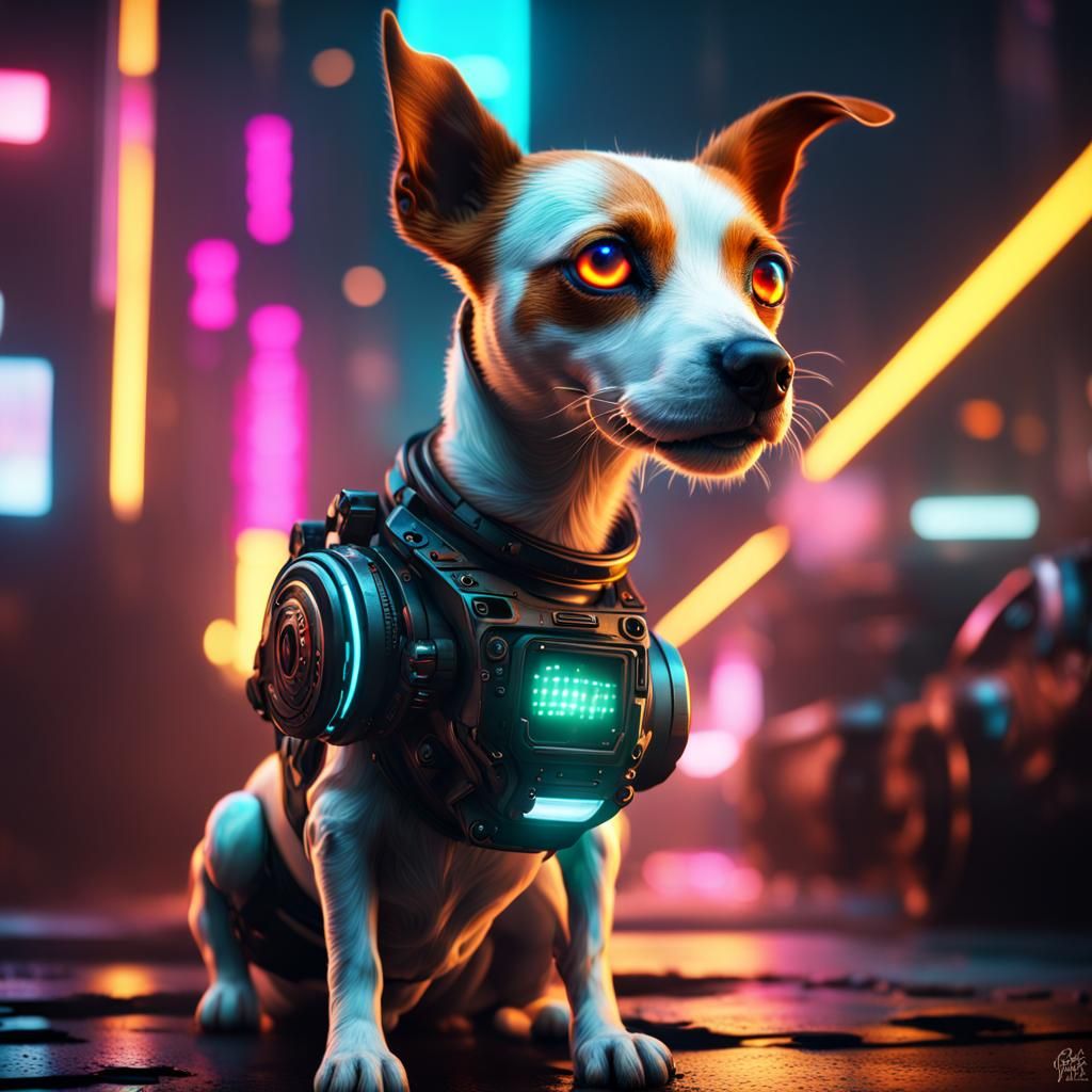 Cyberpunk Jack Russell Robot Dog with Neon Lights