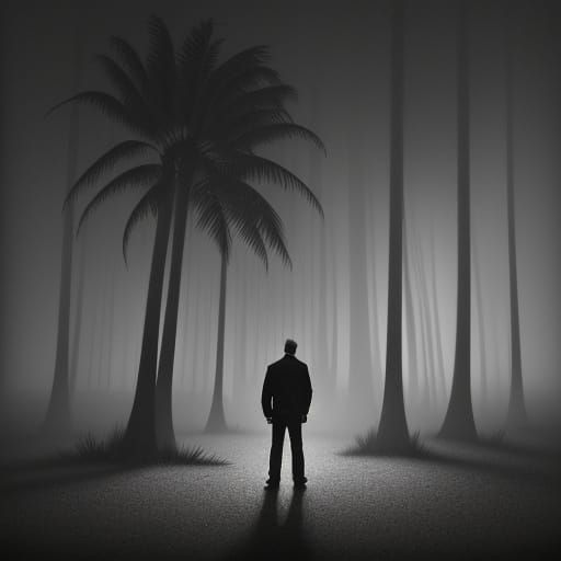 Melancholic Man in Dark Forest: Low-Poly Art