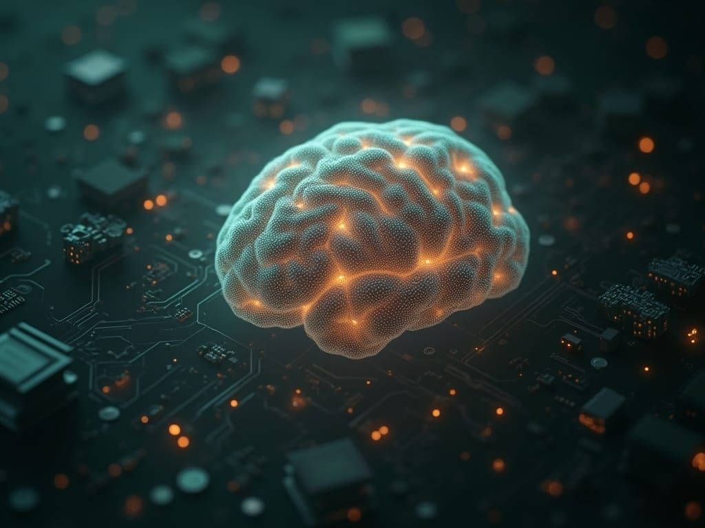 Ethereal AI Brain with Vintage Computing Elements