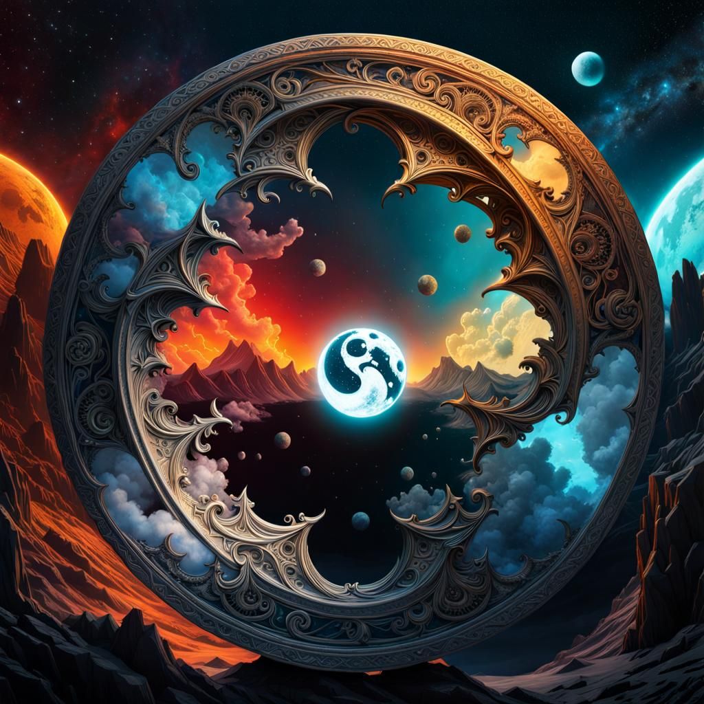 Yin Yang Aura Inside Moon: Photorealistic Fantasy Art