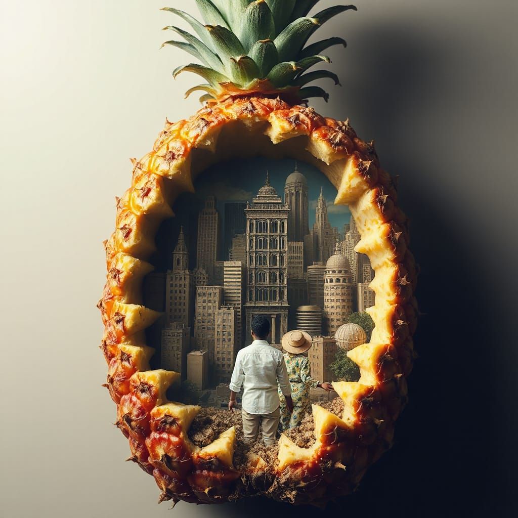 Vibrant Pineapple Metropolis in Futuristic Style