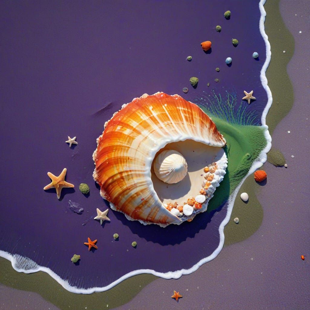 Surreal Giant Shell on Purple Beach