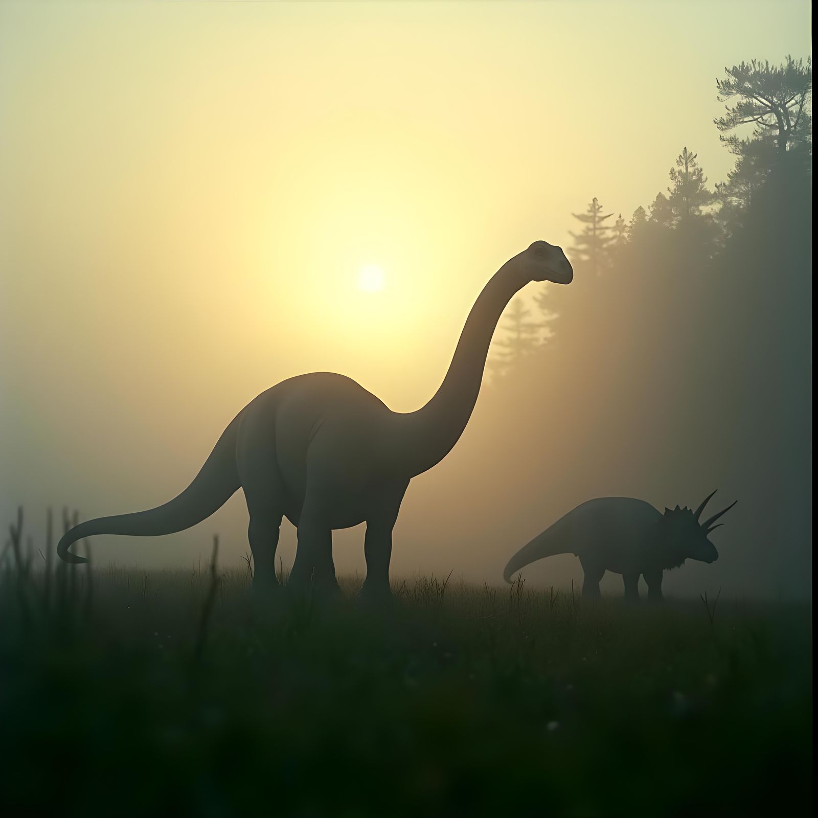 Dramatic Jurassic Landscape with Dinosaurs