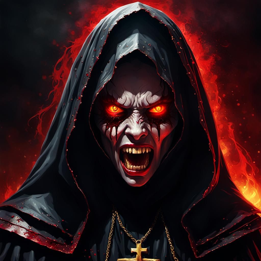 Furious Nun Screaming in Dark Fantasy Art
