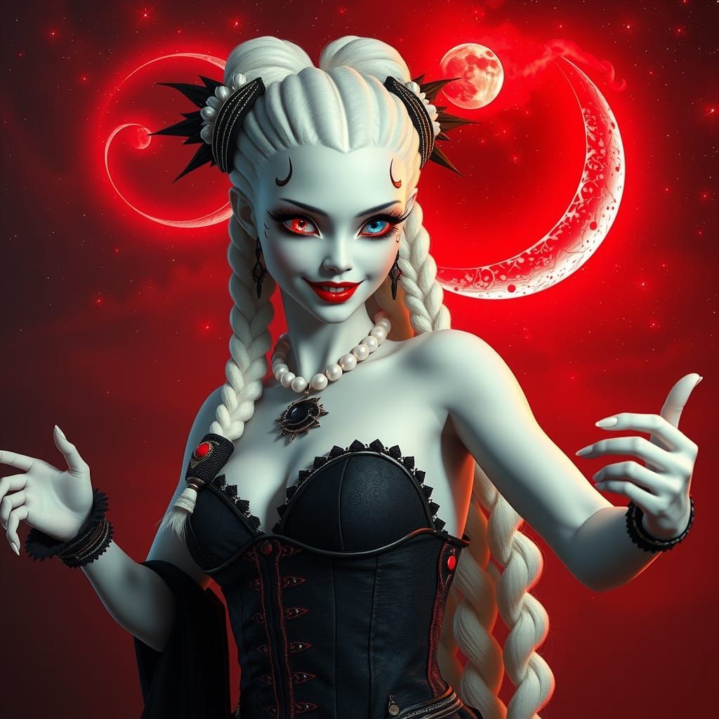 Albino Goth Dancer in Red Nebula as Digital Art