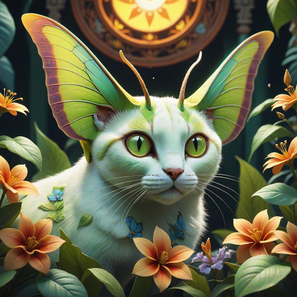 Whimsical Creatures in a Dreamlike Tropical Mandala