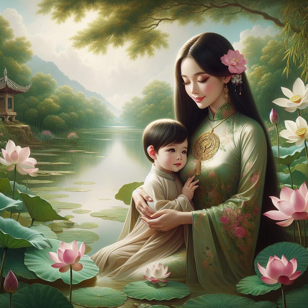 Mother and Child in Zen Garden Portrait