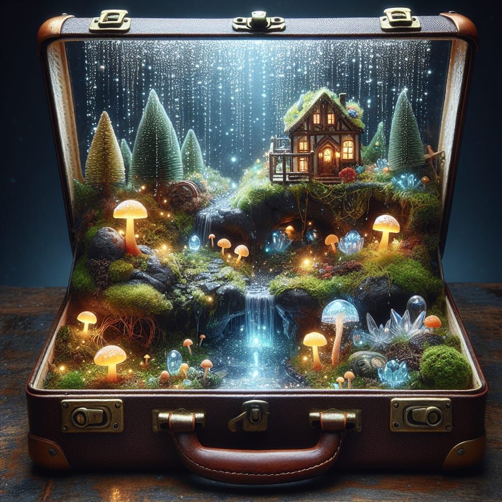 Miniature Fantasy World Inside Vintage Suitcase