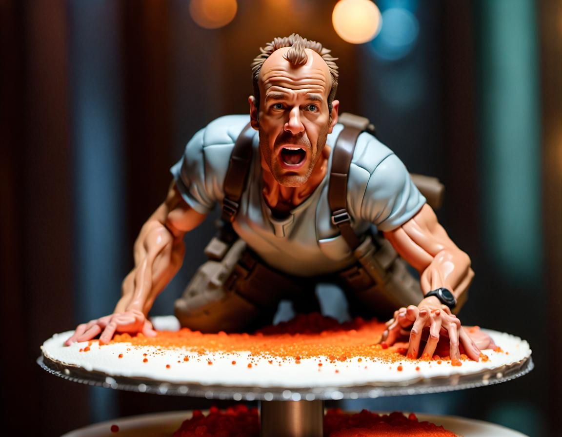 Die Hard Cake Sculpture: Intricate Photorealistic Masterpiec...