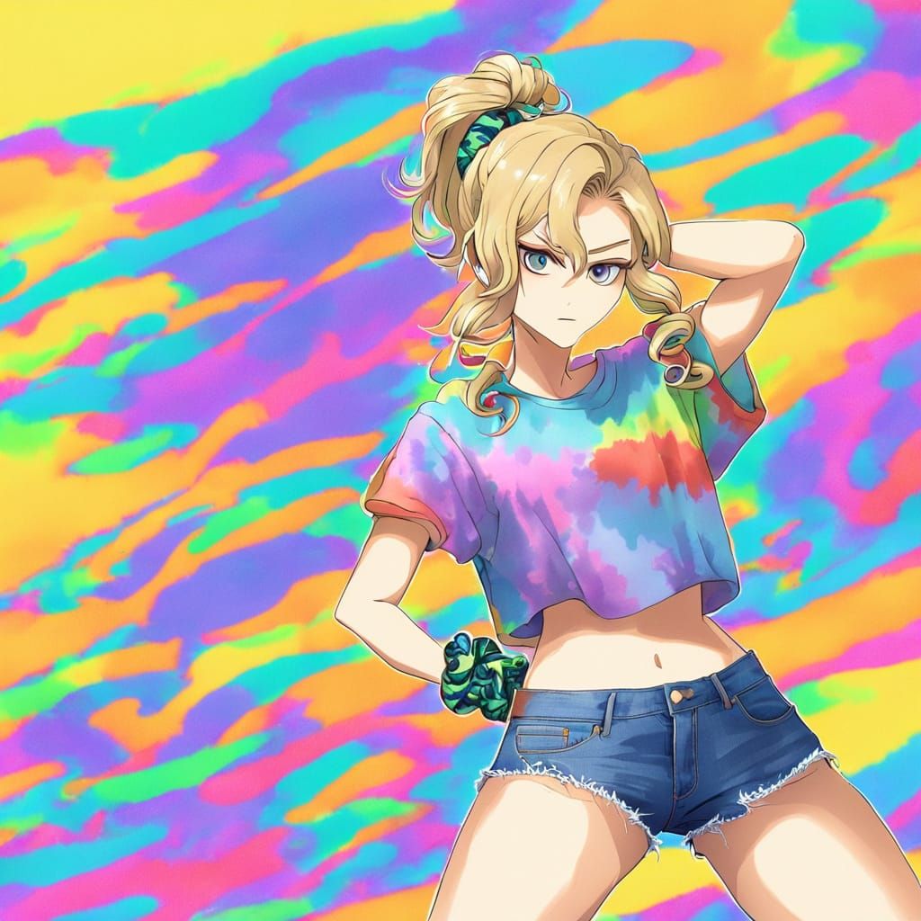 Blonde Woman in Jean Shorts and Crop Top