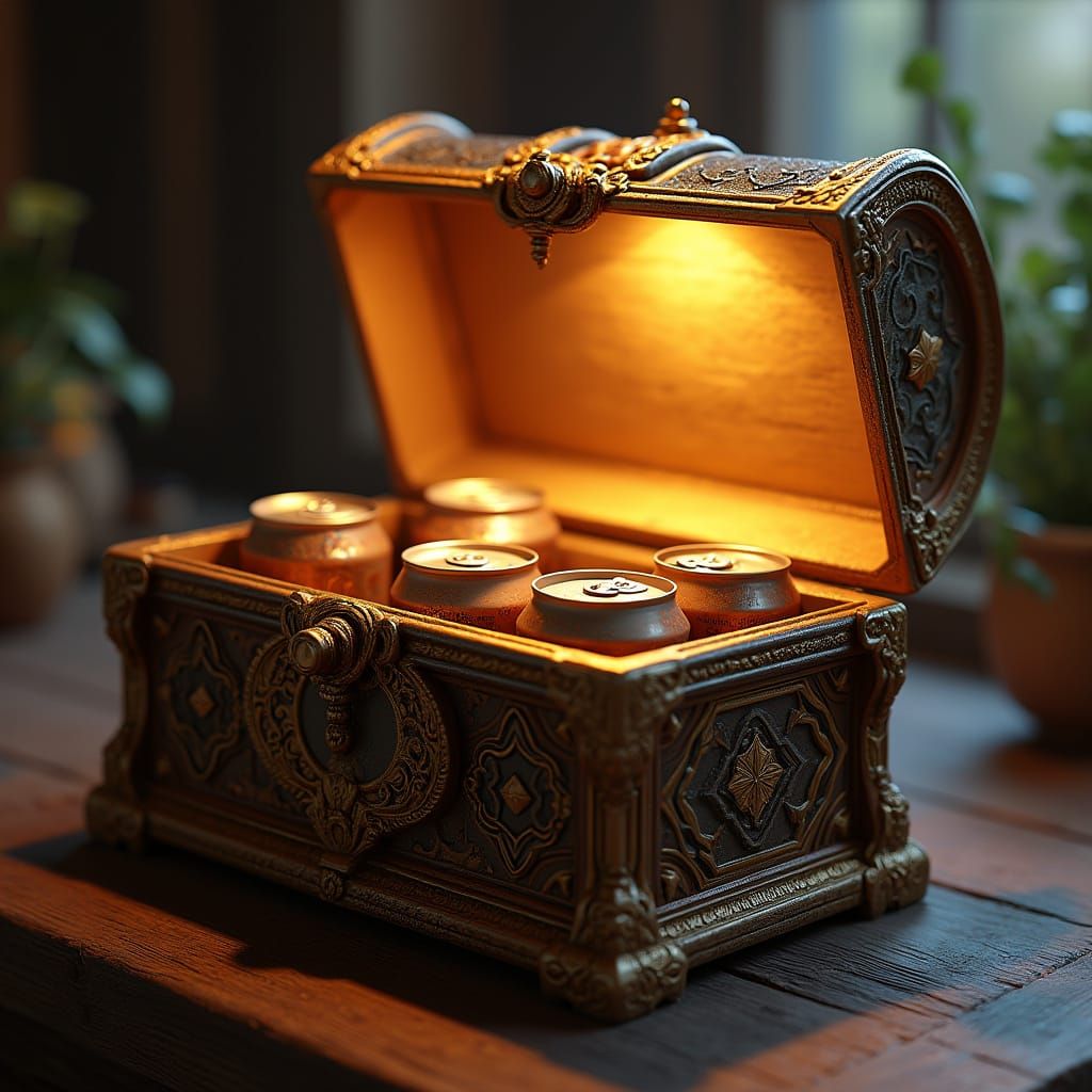 Exquisitely Crafted Treasure Box with Golden Filigree and So...