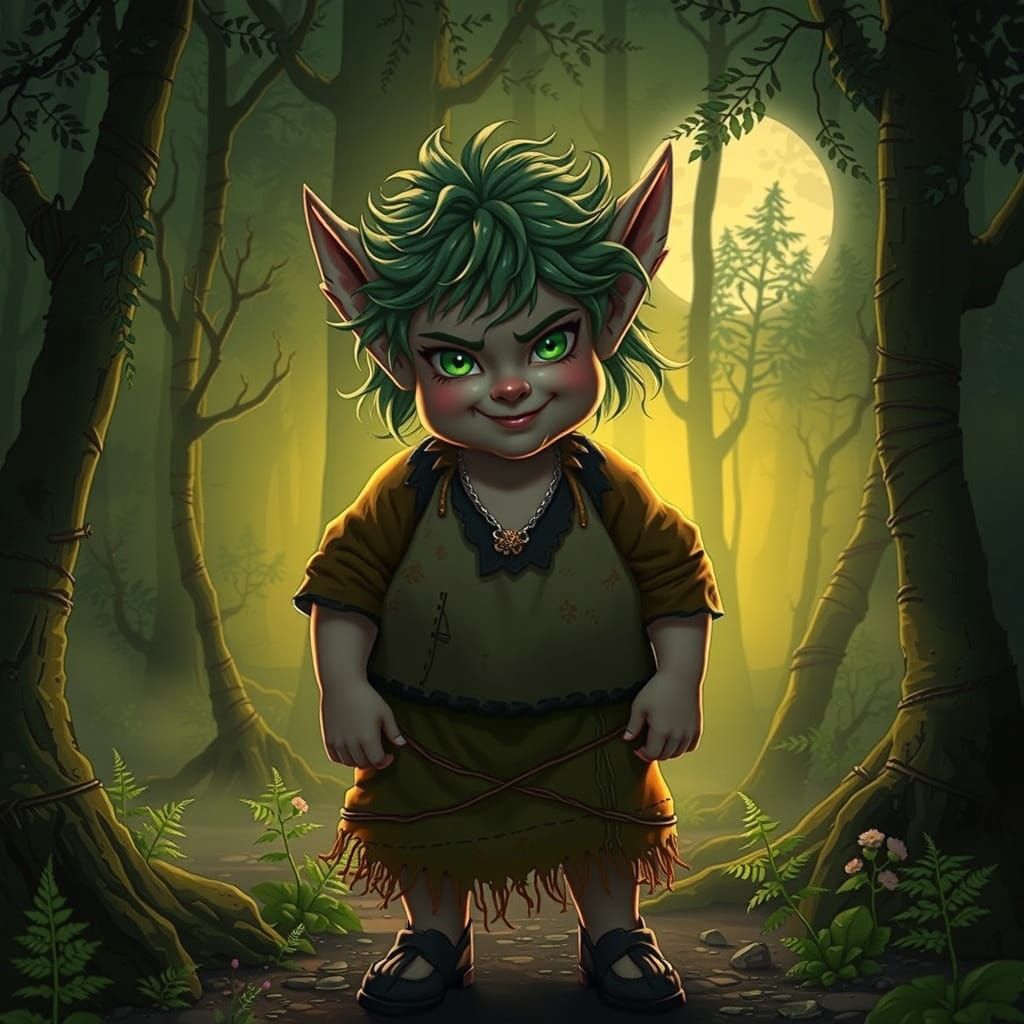 Whimsical Dark Fantasy Halfling in Mystical Forest