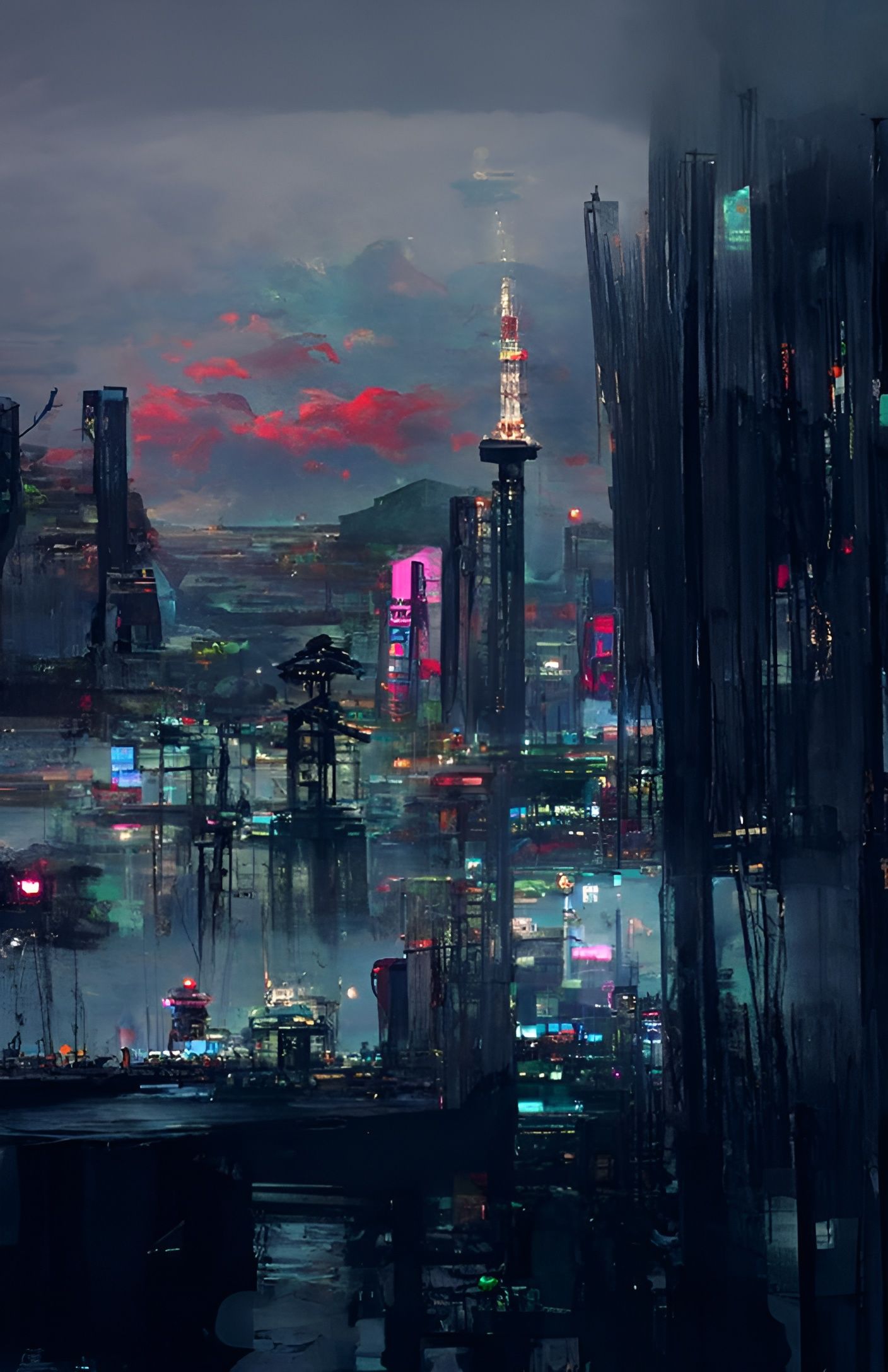 Cyberpunk Neo-Tokyo Cityscape in Futuristic Style