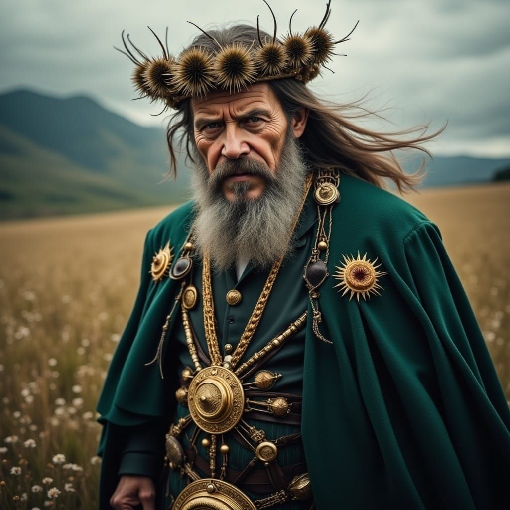 Scottish Warrior in Green Kilt with Thistle Crown