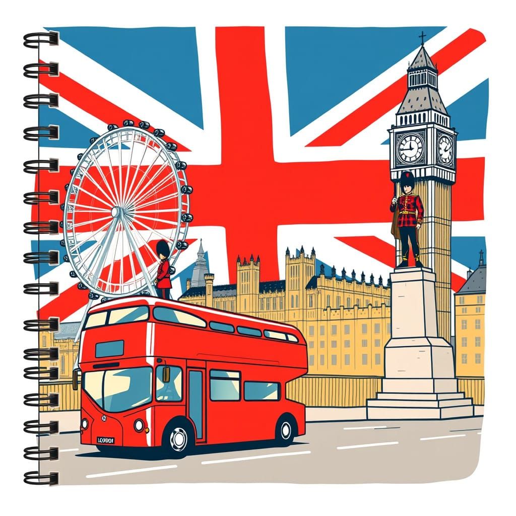 Whimsical London Landmarks Collage - Vintage-Style Notebook...