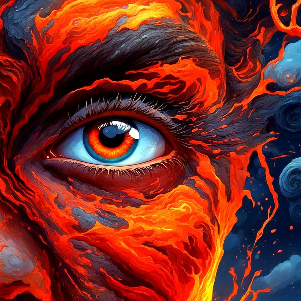 Volcano Reflection in Human Eye: Dramatic Cinematic Image