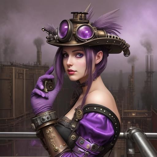Steampunk Woman in Purple Hues