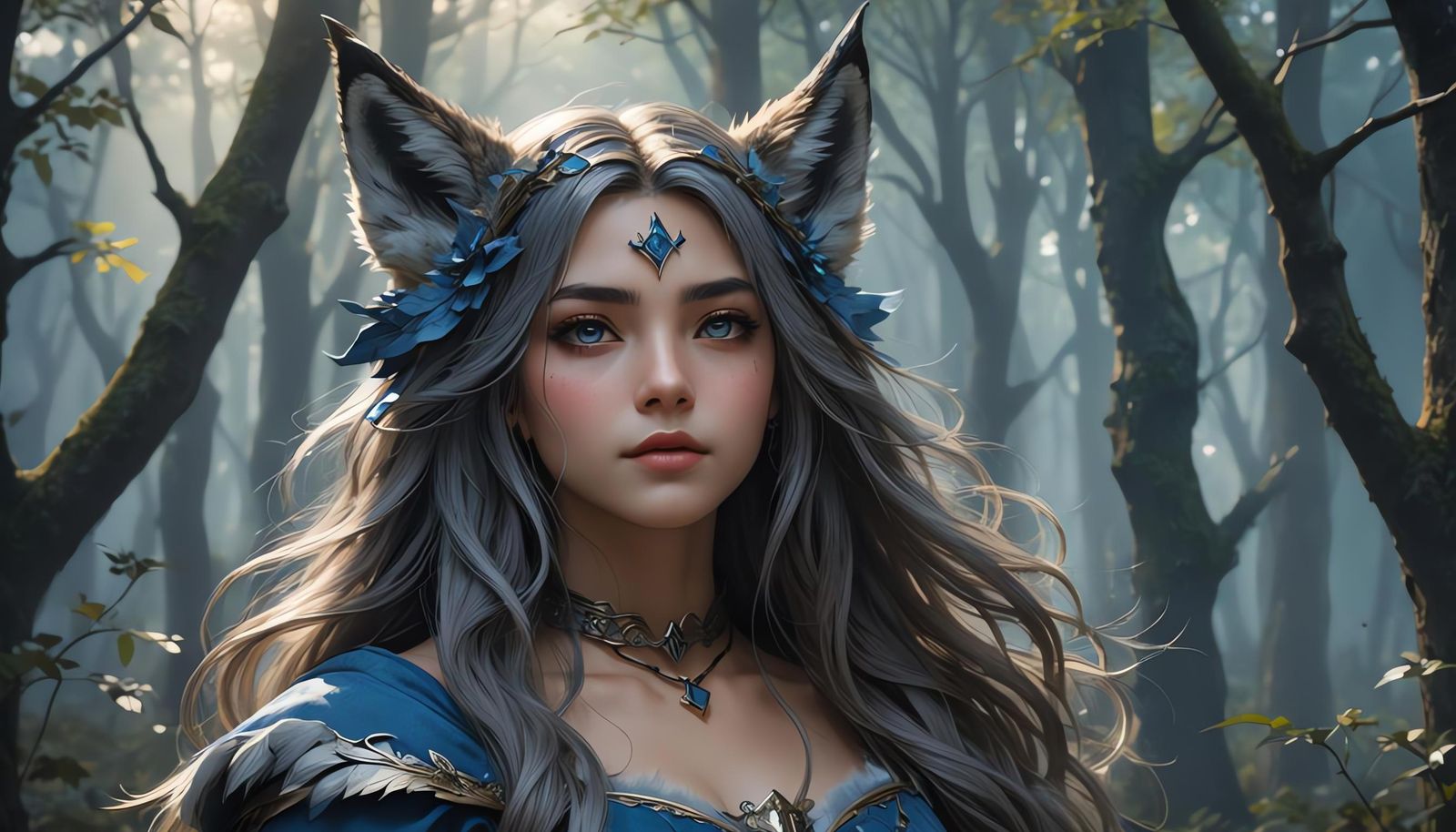 Wolf Girl in Medieval Forest: Anime 3D Art