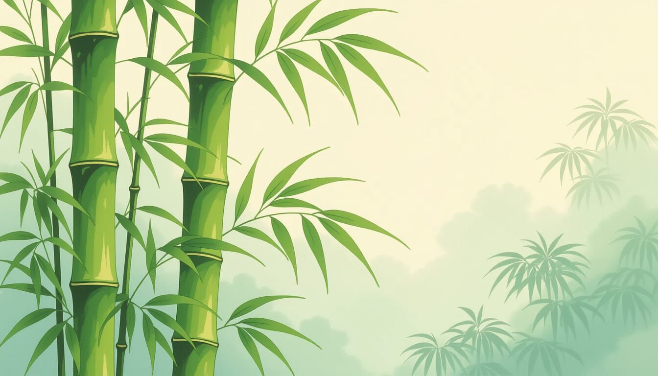 Lush Green Bamboo Stems in Impressionist Style