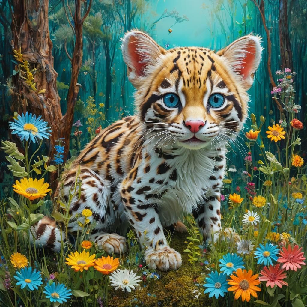 Fluffy Ocelot in Surreal Australian Bushland, 3D Art