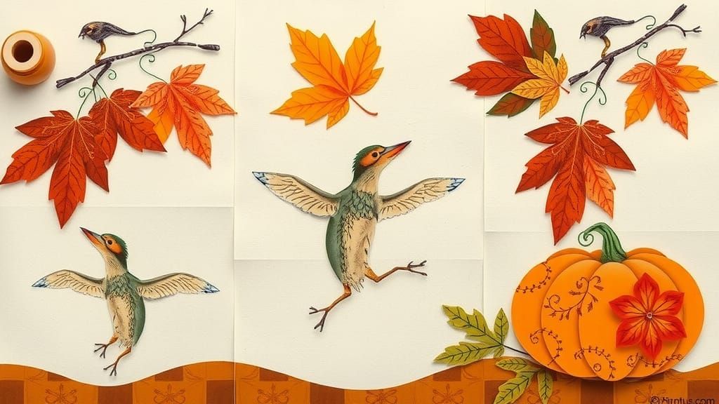 Autumnal Paper Collage Art with Pumpkins