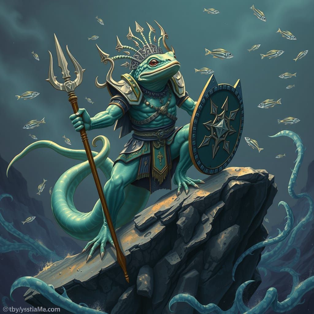 Amphibian Sea Warrior in a Mystical Landscape
