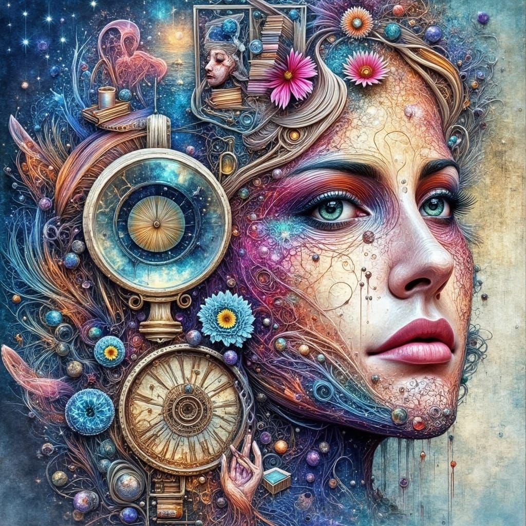 Woman Writing Letter in Surrealist Style