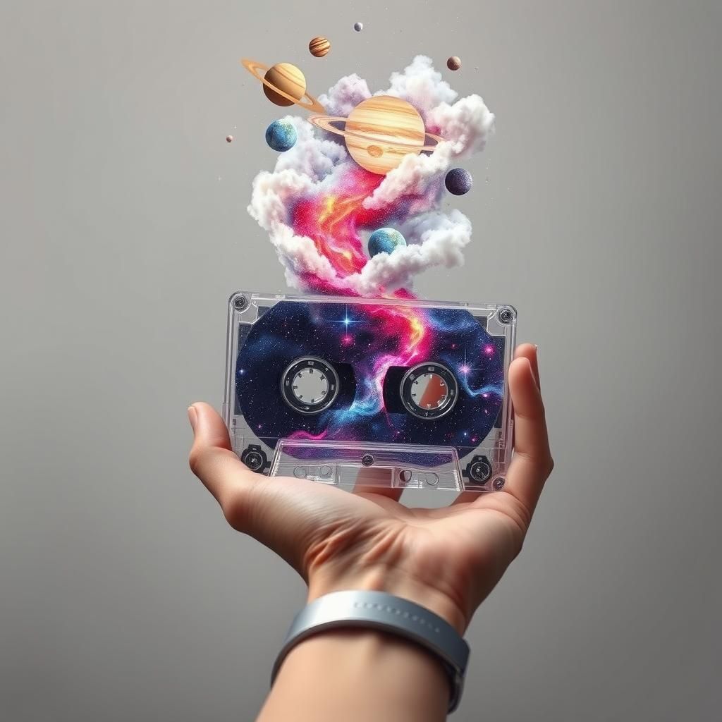 Cosmic Cassette Tape Overflowing with Stars and Planets