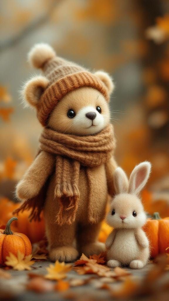 Felted Furry Friends in an Autumn Scene
