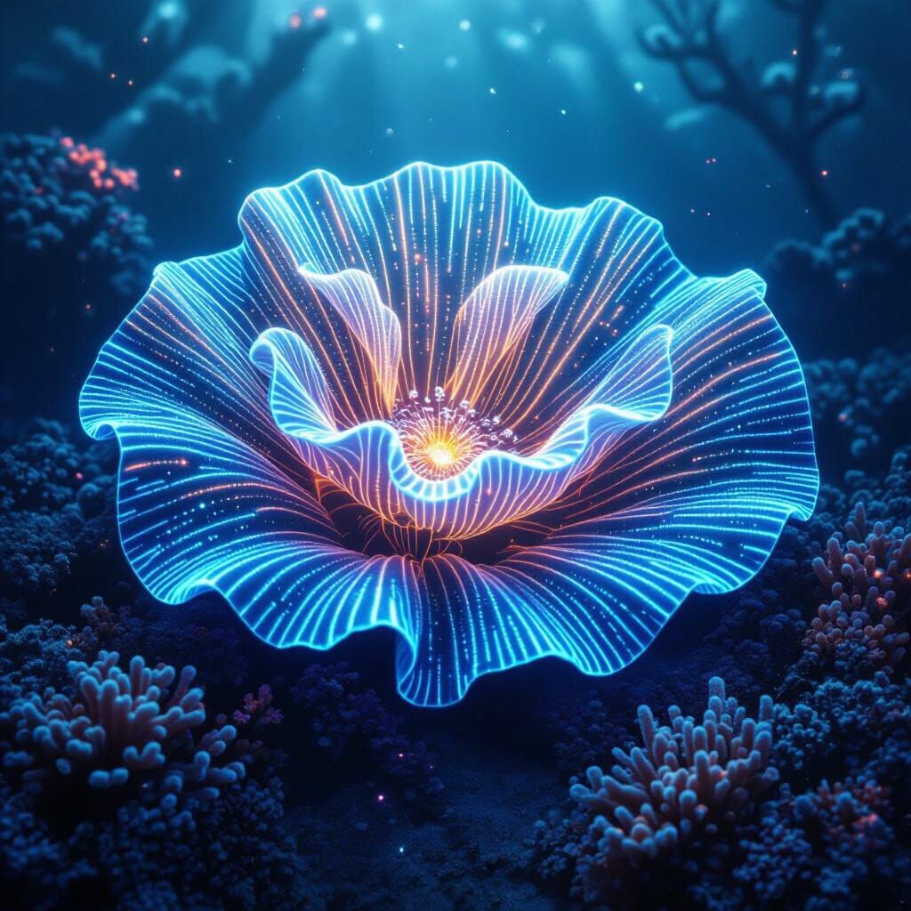 Bioluminescent Fanweed on Coral Reef, Dark Fantasy Art
