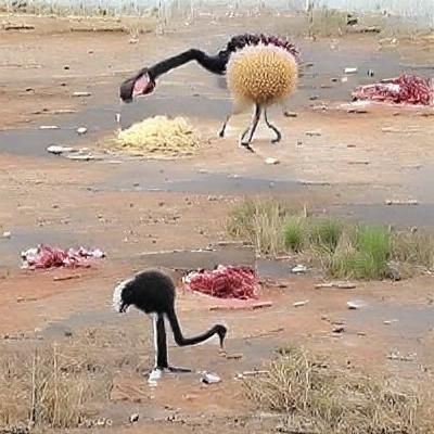 Surreal Ostrich Celebrates with Violent Beans