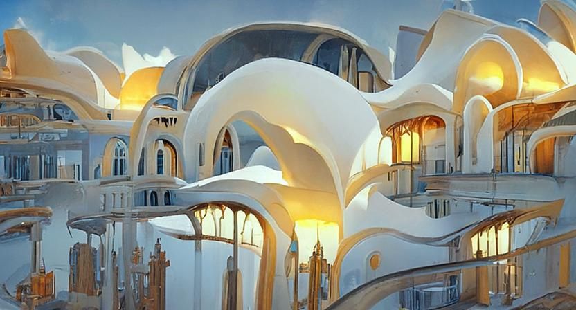 Art Nouveau Architectural Wonder: Illuminated Tempera Textur...