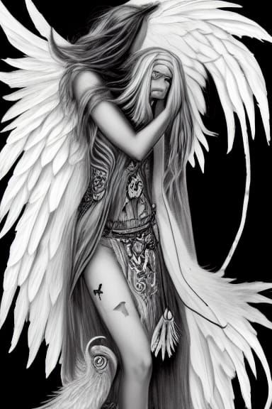 Fallen Angel Druid in Art Deco Oil Painting