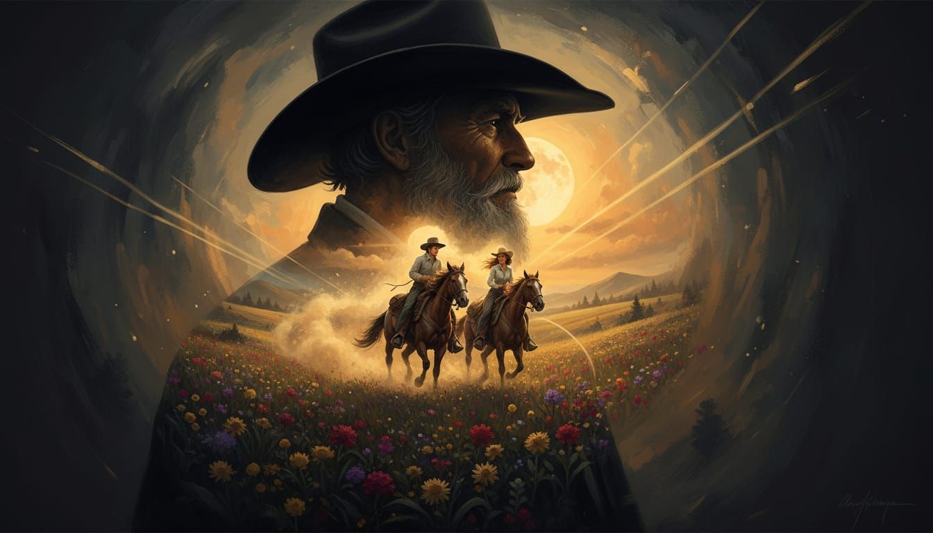 Elderly Cowboy Silhouette Double Exposure with Inner Memory ...
