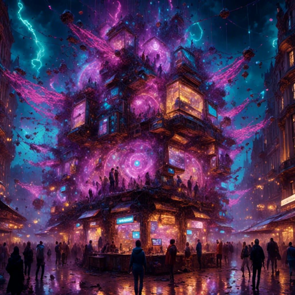 Cyberpunk Glasgow: George Square in Purple Fantasy Style