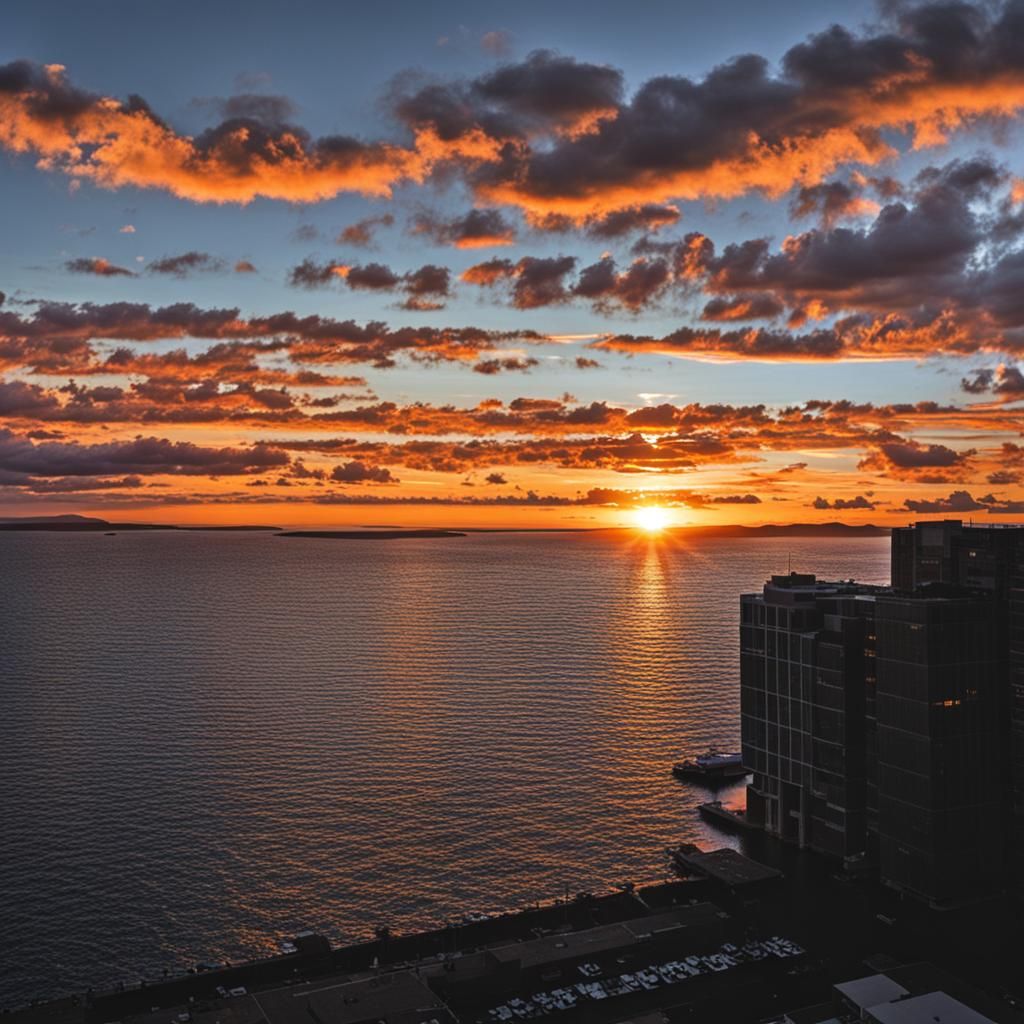 Golden Sunset Over Calm Bay